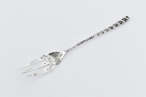 Sterling Silver Whiting Twist Handle Floral Engraved Fork