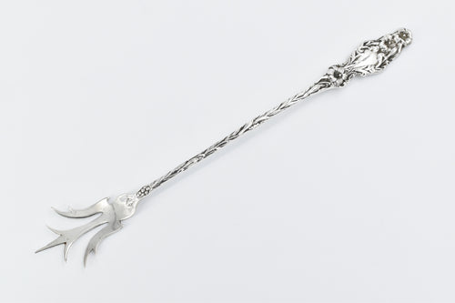 Sterling Silver Antique Lily Pattern Ornate Meat Serving Fork