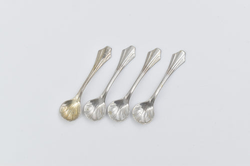 Sterling Silver Ornate Scallops Shell Salt Cellar Sugar Spoon 4 pcs