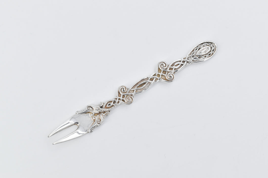Sterling Silver Royal Irish Silver Co Ornate Pickle Fork Celtic Knot