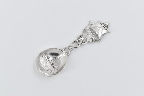 800 Silver Viking Motif Sailing Ship Boat Baby Spoon