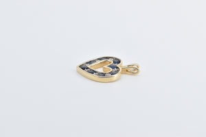 14K Diamond Sapphire Heart Love Symbol Pendant Yellow Gold