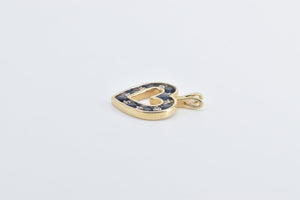 14K Diamond Sapphire Heart Love Symbol Pendant Yellow Gold
