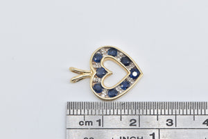 14K Diamond Sapphire Heart Love Symbol Pendant Yellow Gold