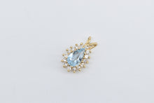 Load image into Gallery viewer, 14K Pear Blue Topaz Diamond Halo Vintage Pendant Yellow Gold