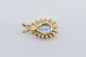 14K Pear Blue Topaz Diamond Halo Vintage Pendant Yellow Gold