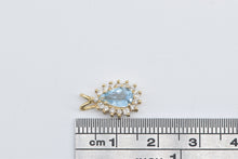 Load image into Gallery viewer, 14K Pear Blue Topaz Diamond Halo Vintage Pendant Yellow Gold