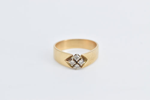 14K Diamond Squared Cluster Vintage Statement Ring Yellow Gold