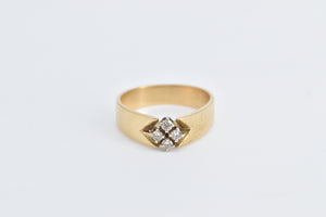 14K Diamond Squared Cluster Vintage Statement Ring Yellow Gold