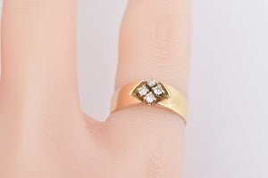 14K Diamond Squared Cluster Vintage Statement Ring Yellow Gold