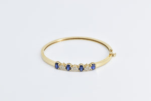 14K 1.85 Ctw Syn. Sapphire Diamond Oval Bangle Bracelet 6.75" Yellow Gold