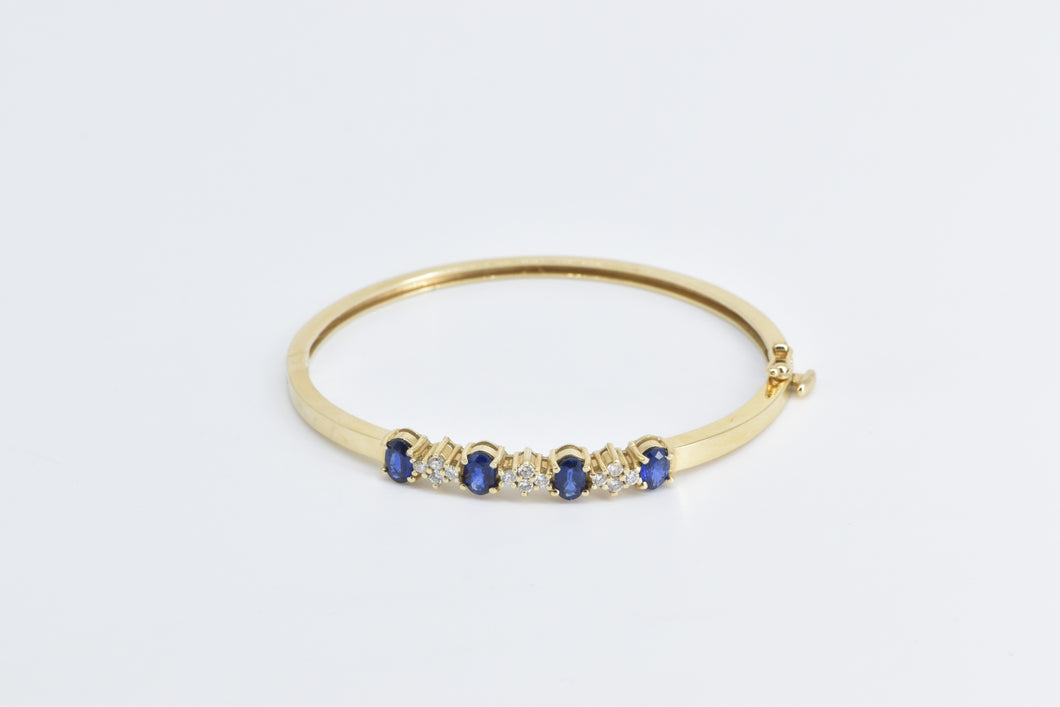 14K 1.85 Ctw Syn. Sapphire Diamond Oval Bangle Bracelet 6.75