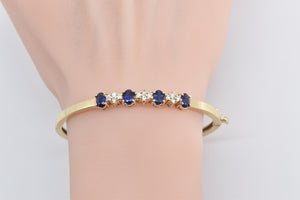 14K 1.85 Ctw Syn. Sapphire Diamond Oval Bangle Bracelet 6.75" Yellow Gold