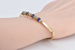 14K 1.85 Ctw Syn. Sapphire Diamond Oval Bangle Bracelet 6.75" Yellow Gold