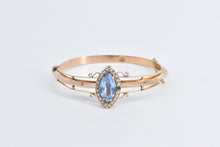 Load image into Gallery viewer, 14K Victorian Blue Topaz Seed Pearl Bangle Bracelet 7&quot; Rose Gold