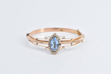 Load image into Gallery viewer, 14K Victorian Blue Topaz Seed Pearl Bangle Bracelet 7&quot; Rose Gold