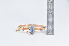 Load image into Gallery viewer, 14K Victorian Blue Topaz Seed Pearl Bangle Bracelet 7&quot; Rose Gold