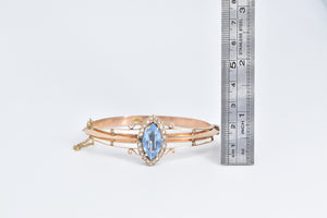 14K Victorian Blue Topaz Seed Pearl Bangle Bracelet 7" Rose Gold