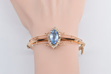 Load image into Gallery viewer, 14K Victorian Blue Topaz Seed Pearl Bangle Bracelet 7&quot; Rose Gold