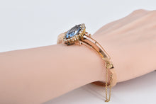 Load image into Gallery viewer, 14K Victorian Blue Topaz Seed Pearl Bangle Bracelet 7&quot; Rose Gold