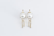 Load image into Gallery viewer, 14K Pearl Diamond Halo Drop Bar Statement Earrings Yellow Gold