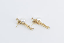 Load image into Gallery viewer, 14K Pearl Diamond Halo Drop Bar Statement Earrings Yellow Gold