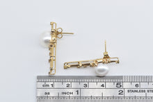 Load image into Gallery viewer, 14K Pearl Diamond Halo Drop Bar Statement Earrings Yellow Gold