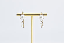 Load image into Gallery viewer, 14K Pearl Diamond Halo Drop Bar Statement Earrings Yellow Gold