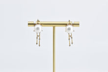 Load image into Gallery viewer, 14K Pearl Diamond Halo Drop Bar Statement Earrings Yellow Gold