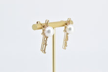 Load image into Gallery viewer, 14K Pearl Diamond Halo Drop Bar Statement Earrings Yellow Gold