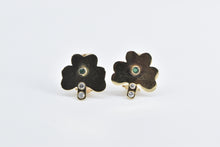 Load image into Gallery viewer, 14K Emerald Clover Diamond Shamrock French Clip Earrings Yellow Gold