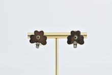 Load image into Gallery viewer, 14K Emerald Clover Diamond Shamrock French Clip Earrings Yellow Gold