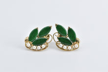 Load image into Gallery viewer, 14K Marquise Nephrite Cultured Pearl Screw Back Earrings Yellow Gold