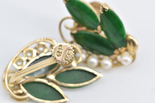 Load image into Gallery viewer, 14K Marquise Nephrite Cultured Pearl Screw Back Earrings Yellow Gold