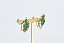 Load image into Gallery viewer, 14K Marquise Nephrite Cultured Pearl Screw Back Earrings Yellow Gold