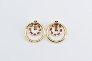 14K Round Ruby Vintage Layered Circle Statement Earrings Yellow Gold