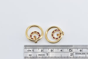 14K Round Ruby Vintage Layered Circle Statement Earrings Yellow Gold