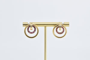 14K Round Ruby Vintage Layered Circle Statement Earrings Yellow Gold