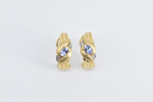 14K Oval Tanzanite Diamond French Clip Earrings Yellow Gold