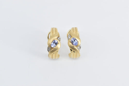 14K Oval Tanzanite Diamond French Clip Earrings Yellow Gold