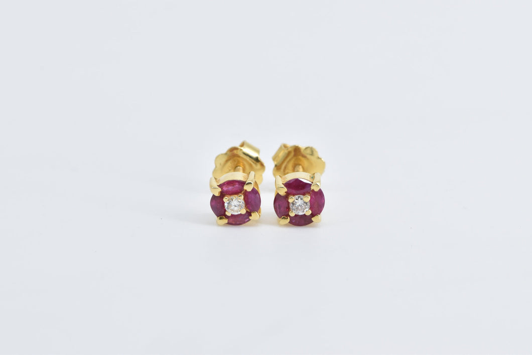 14K Tourmaline Flower Cluster Blossom Stud Earrings Yellow Gold