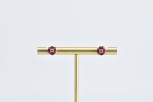 14K Tourmaline Flower Cluster Blossom Stud Earrings Yellow Gold