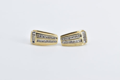 10K Diamond Striped Vintage Geometric Stud Earrings Yellow Gold