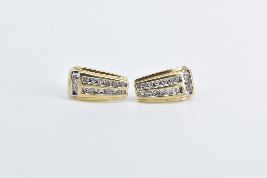 10K Diamond Striped Vintage Geometric Stud Earrings Yellow Gold