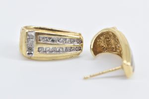 10K Diamond Striped Vintage Geometric Stud Earrings Yellow Gold