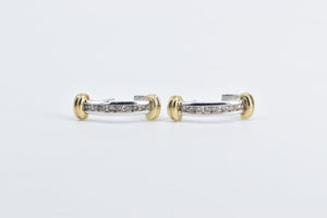 10K Diamond Two Tone Vintage Striped Semi Hoop Earrings White Gold