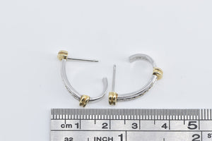 10K Diamond Two Tone Vintage Striped Semi Hoop Earrings White Gold