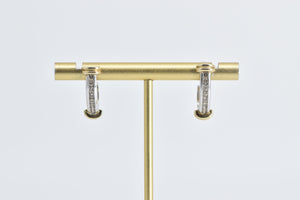 10K Diamond Two Tone Vintage Striped Semi Hoop Earrings White Gold