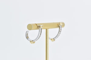 10K Diamond Two Tone Vintage Striped Semi Hoop Earrings White Gold