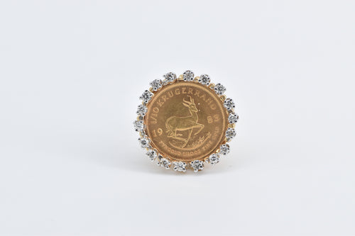 14K 1/10th Krugerrand South Africa Coin Cocktail Ring Yellow Gold